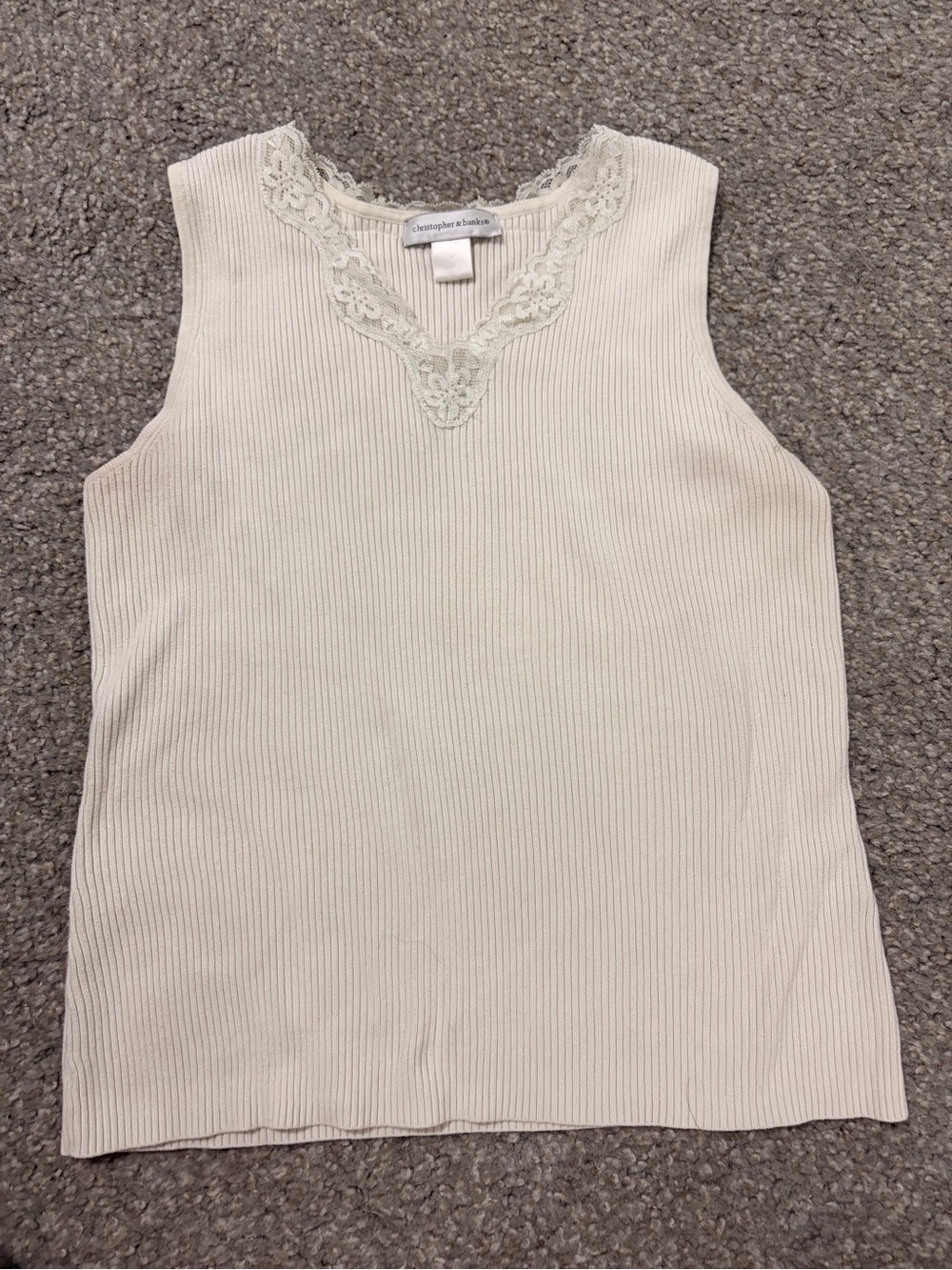 Christopher & Banks Lace-Trim Ribbed Tank in Ivory